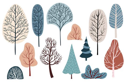 Winter tree element object for natural forest vector