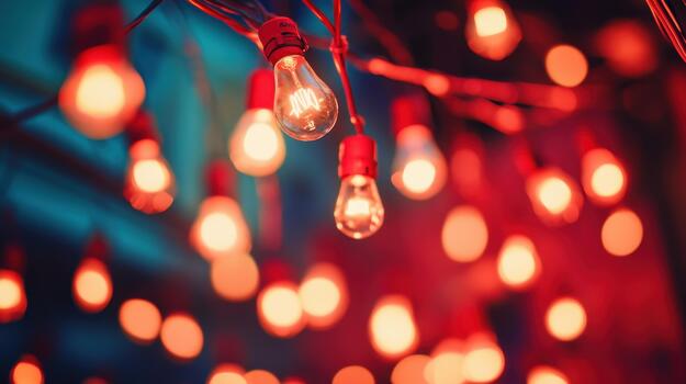 String of Illuminated Lights Glows Against a Dark Background During the Evening photo
