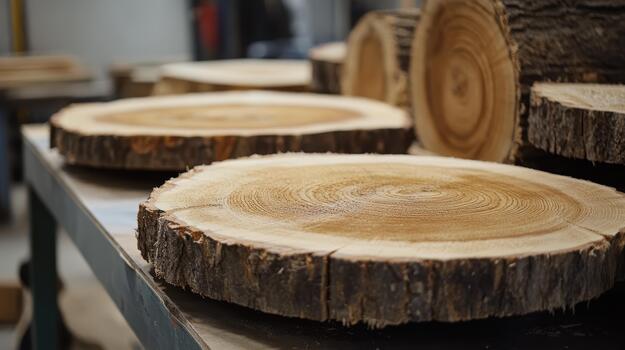 de madera árbol cruzar secciones sentar en un gris mesa superficie foto