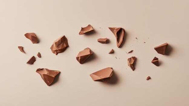 Broken Pieces of Delicious Milk Chocolate on a Cream Colored Background photo