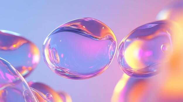 Floating Iridescent Liquid Blobs With Pink and Blue Reflections photo
