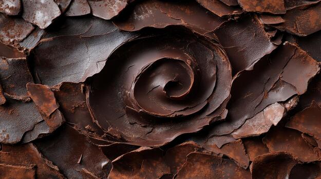 chocolate flor cerca arriba con remolino centrar y frágil rodeando piezas foto