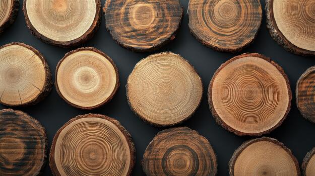 redondo cruzar secciones de árbol bañador con visible crecimiento anillos desplegado foto
