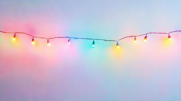 Colorful String Lights Glow Against a Soft Pastel Background photo