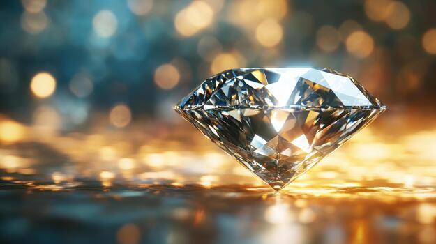 Shiny Diamond on Gold Surface Against a Blurred Bokeh Background photo