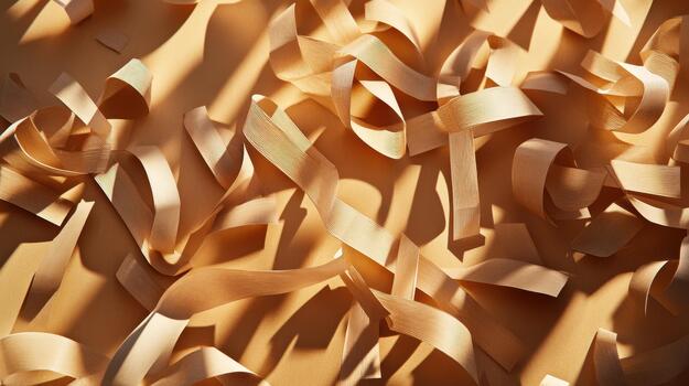 Beige Paper Strips Are Scattered on Tan Surface Under Warm Lighting photo