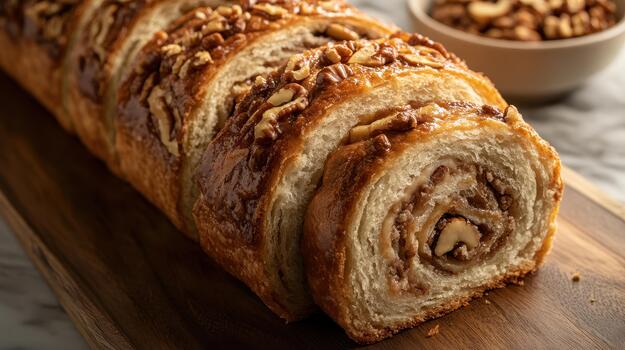 Walnut Roll Sliced on Wooden Board During Daytime, Close up View photo