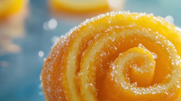 Close up of Candied Orange Peel Rolled up With Sugar on Top photo