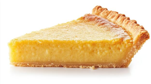 Slice of Golden Custard Pie With Delicate Crust on White Background photo