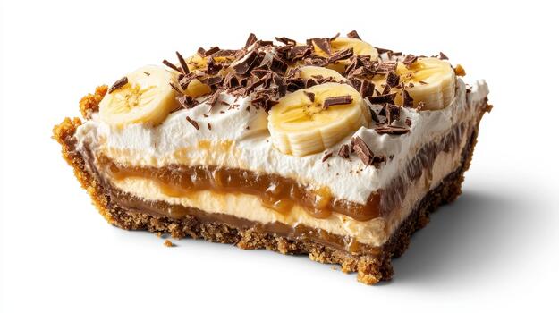 Banana Cream Pie Slice Isolated On White Background Close Up photo