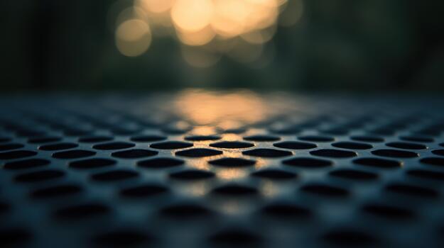 Metal Surface With Repeating Pattern Reflects Evening Light in Park photo