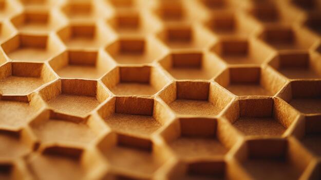 Close up View Shows Tan Honeycomb Pattern and Design Made of Cardboard Material photo