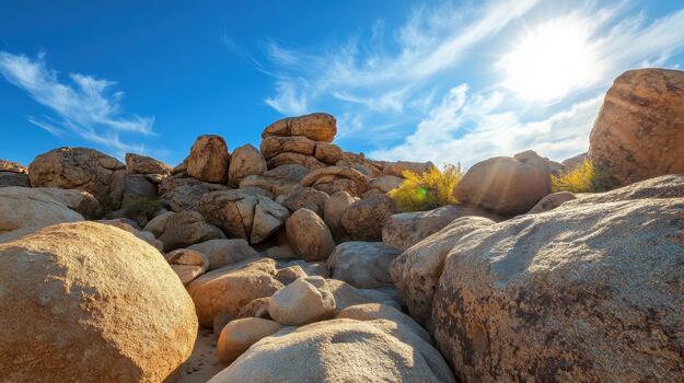 Morning Sunlight Shining on Rock Formations in Joshua Tree photo