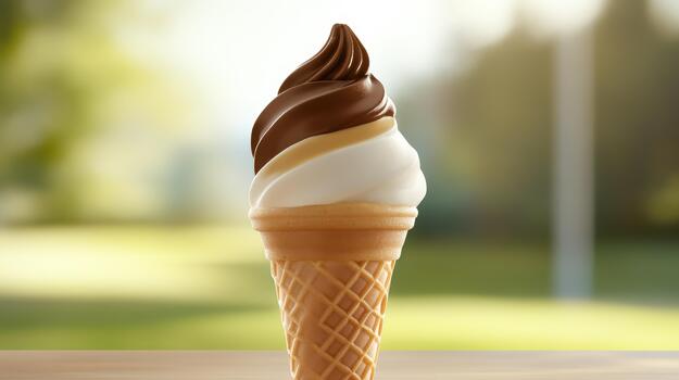 Vanilla and Chocolate Soft Serve Ice Cream on a Cone in Daylight photo
