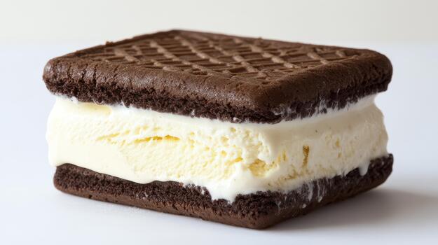 Frozen Dessert of Vanilla Ice Cream Between Two Chocolate Wafers photo