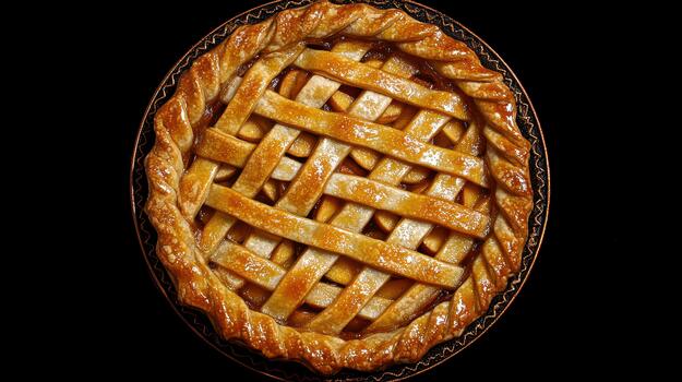 Golden Baked Apple Pie With Lattice Crust Sits on a Dark Surface photo