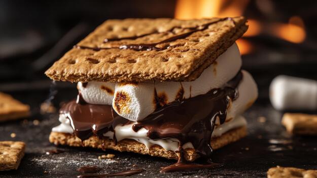 Close up of a Warm Smore Dessert With Marshmallows and Chocolate photo
