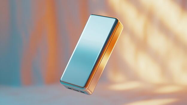 Metallic Portable Power Bank Floats in a Studio Setting With Soft Light photo