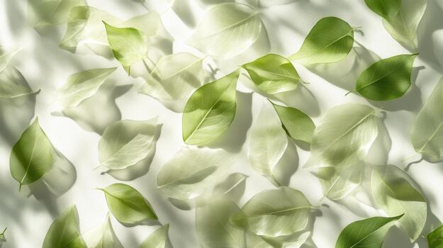 Scattered Leaves on White Fabric Creating Soft Shadows and Light Patterns photo