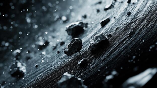 Dark Rocky Texture With Sparkling Bokeh Floats in Space, Illuminated Subtly photo
