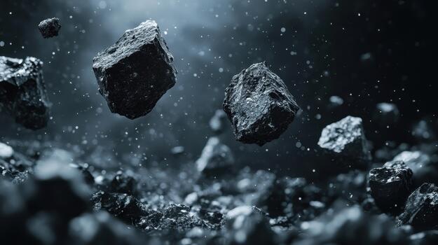 Floating Dark Rocks and Dust Particles in a Space Environment photo