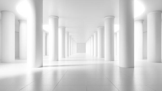 Bright White Hallway With Round Columns in Minimalist Architecture photo