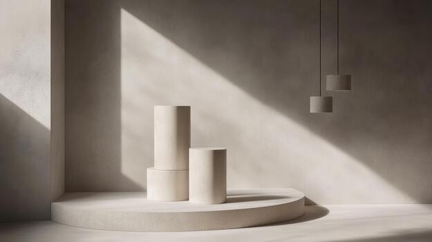 Cylindrical Platforms in a Studio With Geometric Shapes and Soft Light photo
