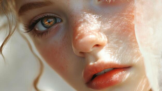 Close Up of Womans Face With Light and Shadow in Golden Hour photo