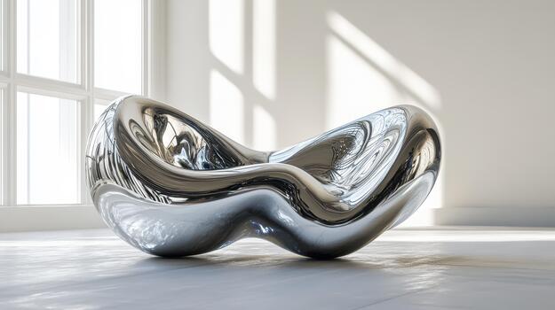 Modern Sculpture Sits on Floor in Front of Large Window on a Bright Afternoon photo