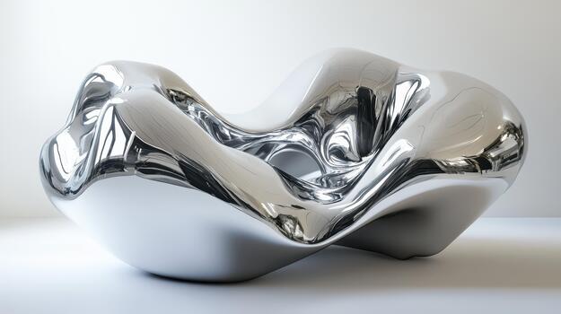 Shiny Abstract Sculpture Sitting on a White Surface Inside a Bright Room photo