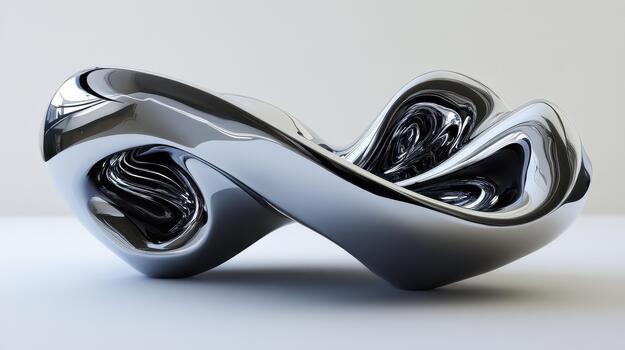 Shiny Metal Sculpture Appears to Twist on Light Surface in Studio photo