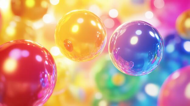 Shiny Colorful Spheres Floating in a Bright, Dreamy Atmosphere photo