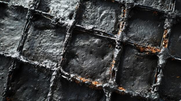 Close up of Charred and Broken Metal Grid in Aftermath of Fire photo