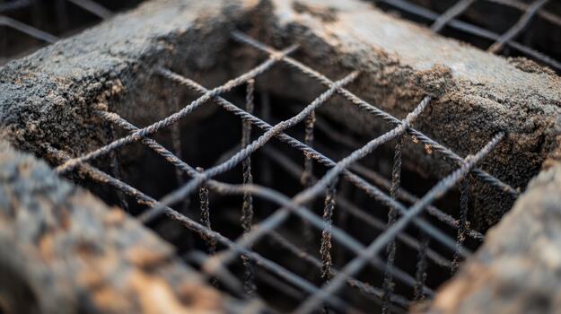 Old Concrete Frame With Metal Grid Covers Square Pit in an Outdoor Location photo