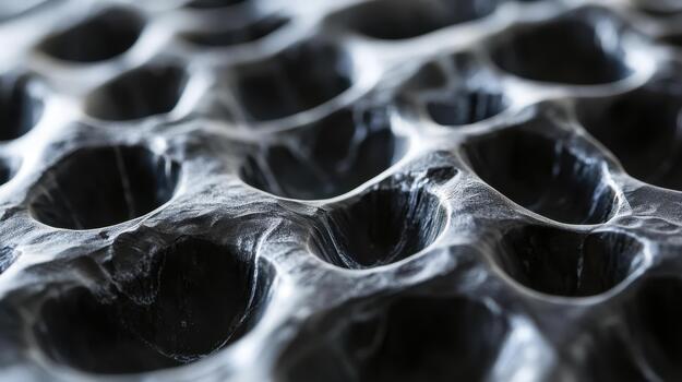 Close up of a Grey, Pitted Surface With Round Holes photo