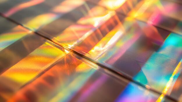 Colorful Light Reflections on Metallic Surface Create Abstract Rainbow Patterns photo