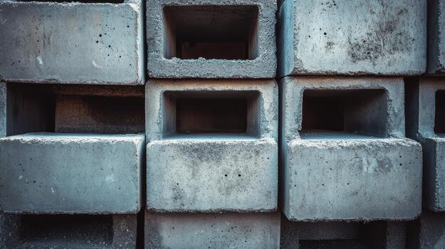 A close up view of textured concrete blocks stacked orderly, showcasing detailed surface imperfections. photo