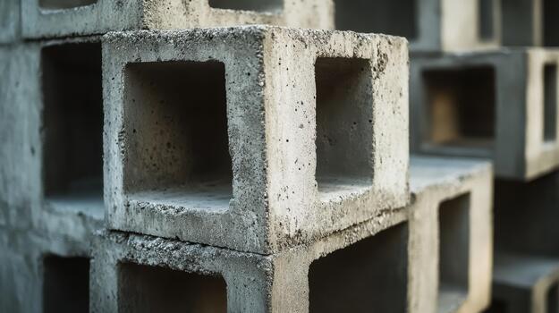 Detail of stacked concrete blocks showcasing texture and industrial design. photo