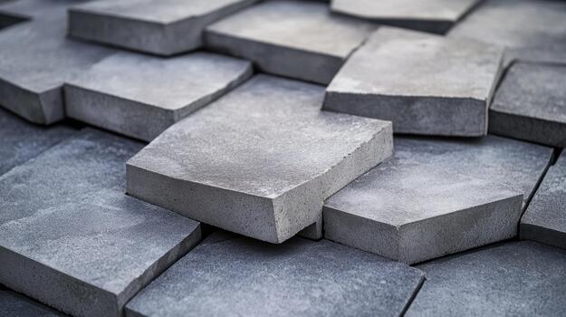 Close up View of New Rectangular Gray Concrete Pavers Stacked on Each Other photo