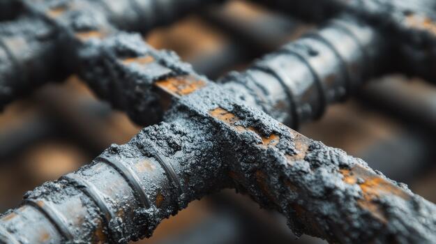 Close up Shows Metal Rebar Grid, Possibly at a Construction Site photo