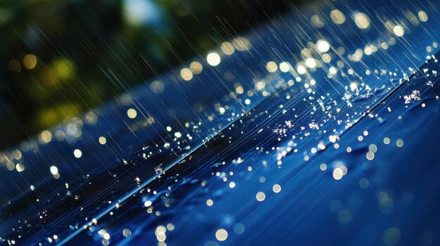 Rainfall Cascading Down During a Summer Storm on a Blue Car photo
