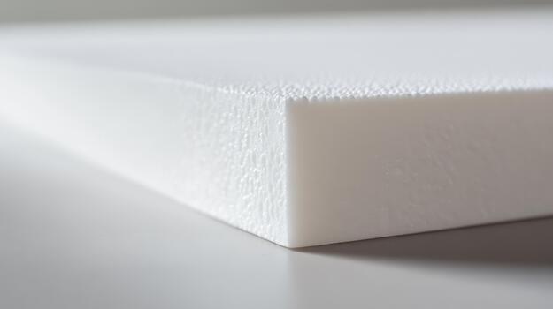 Close up of a Block of White Styrofoam Material on a Table Surface photo