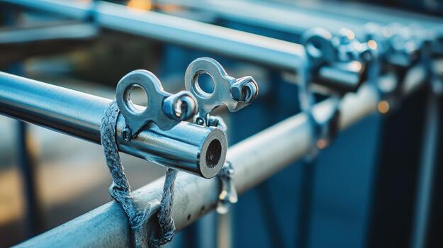 Close up of Shiny Metal Scaffolding Structure on a Building Construction Site photo