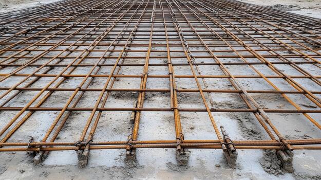 Steel Reinforcing Bars Forming Grid for Concrete Structure Construction photo