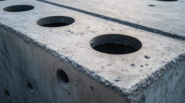 Concrete Structure With Circular Holes Shows Industrial Design at Construction Site photo