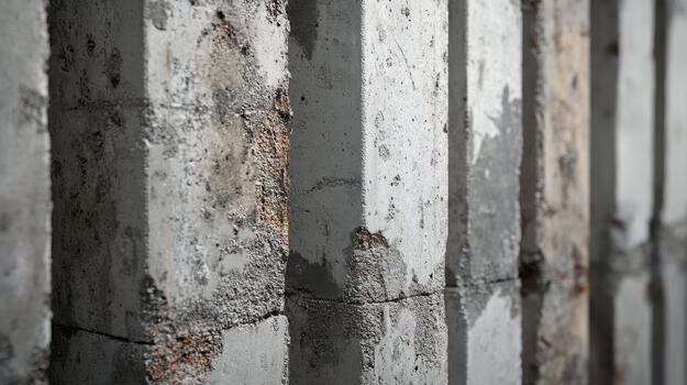 Row of Weathered Gray Concrete Posts Create a Textured Pattern photo
