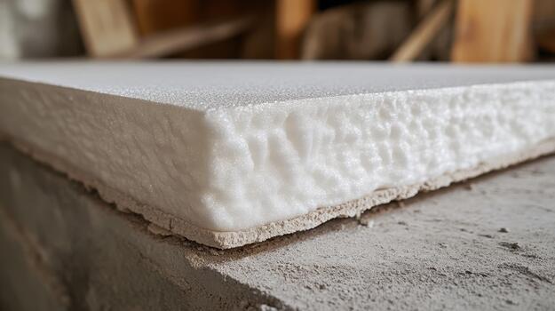 Styrofoam Insulation Board Resting on a Cement Foundation photo