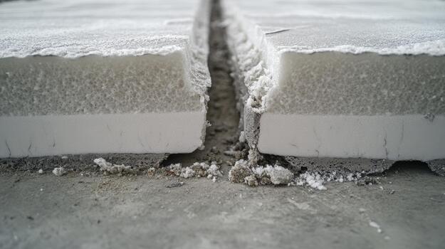 Concrete and Insulation Board Shows Separation and Deterioration photo