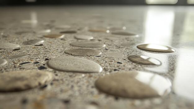 Close up of Polished Concrete Floor With Embedded Pebbles Indoors photo