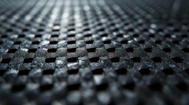 Dark Material Showing a Pattern of Woven Fibers and Square Holes photo